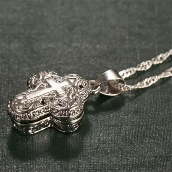 HOOUN Locket Silver Plated Magnet Ashes Cross Pendant Chain Necklace Women Man Jewelry-Cross Necklace