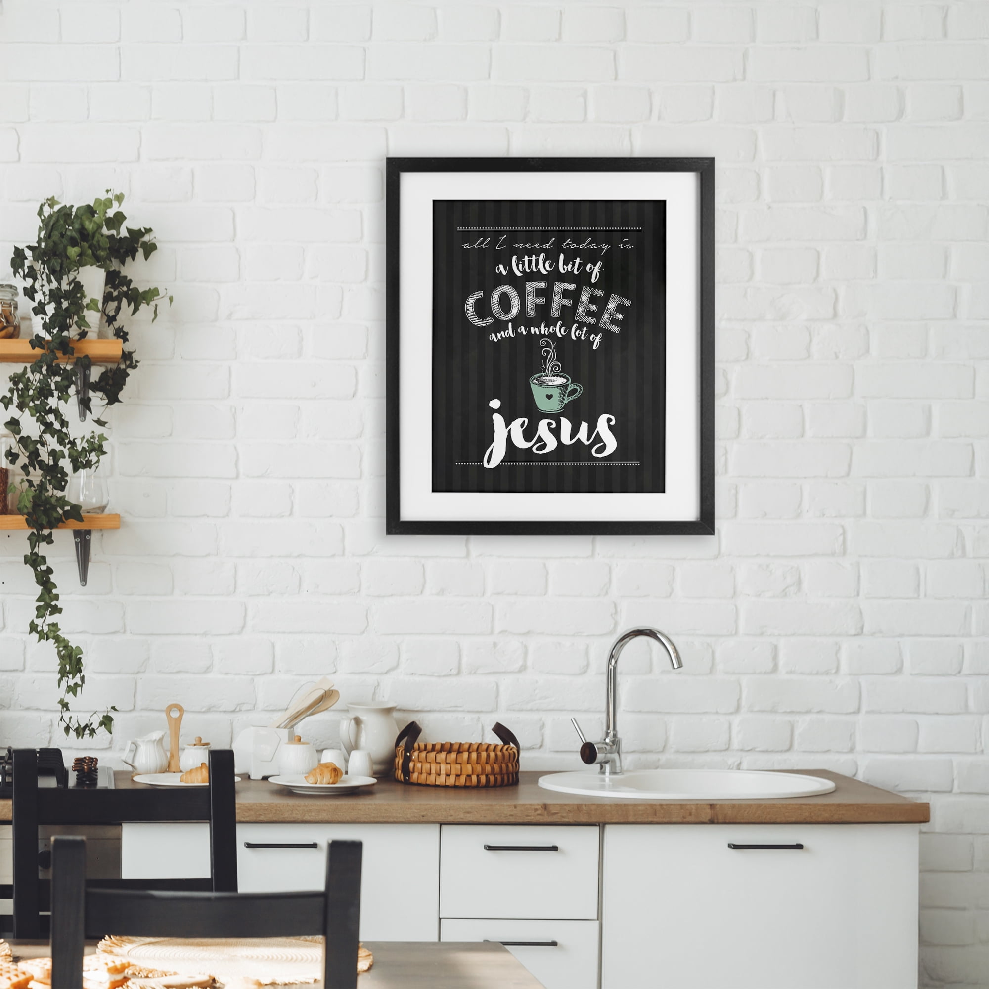 Little Coffee & Whole Lot Of Jesus Black Framed Print Under Glass, design by Lettered and Lined