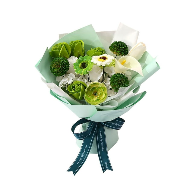 Ramo de flores de jabón artesanal, flores artificiales para fiestas, festividades y ceremonias. Verde