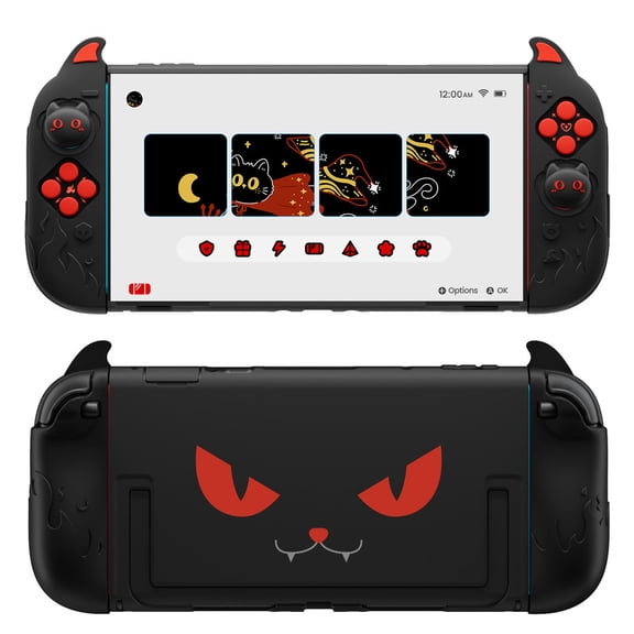 PlayVital Cute Demon Protective Case for Nintendo Switch 2, Kawaii Anti-Slip Silicone Grip Cover   Dockable Hard Case for Switch 2 with Thumb Grips & Sticker, Shockproof - Black