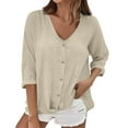 thumbnail image 2 of FRSASU Women Tops Long Sleeve Shirts V Neck Loose Fit Soft Casual Solid Color T-Shirts Fall Clothing Beige, 2 of 6