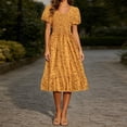 thumbnail image 4 of VBVC Women's Smocked Square Neck Floral Midi Dress , Ladies' Short Puff Sleeve Tiered Dress , Summer Casual A-Line Dress For Women, M-4XL, 4 of 6
