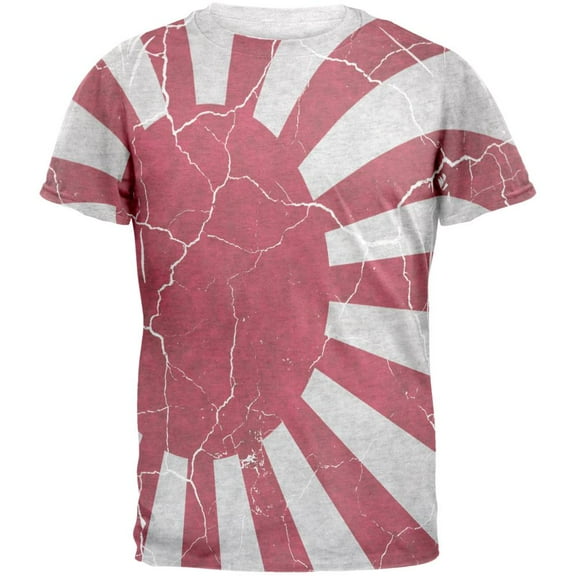 Distressed Japanese Rising Sun Flag Mens T Shirt Heather White X-LG