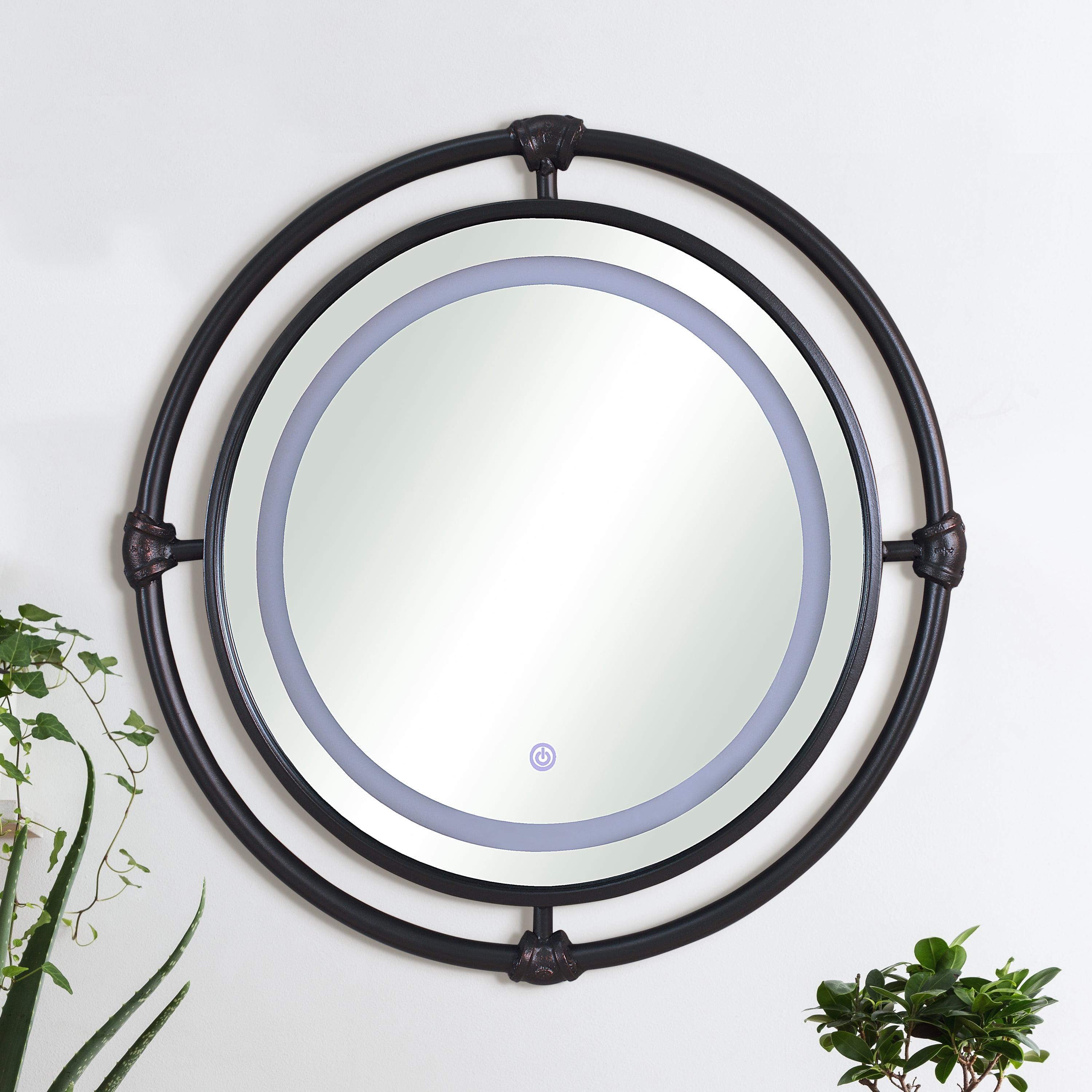 Furniture of America Delmarra LED Light Wall Mirror, Black and Copper
