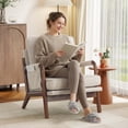 thumbnail image 2 of Bonzy Home Mid-Century Modern Accent Chair, Upholstered Lounge Reading Armchair with Side Storage Pocket & Lumbar Cushion, Comfy Fabric Chair for Living Room Bedroom, White, 2 of 9
