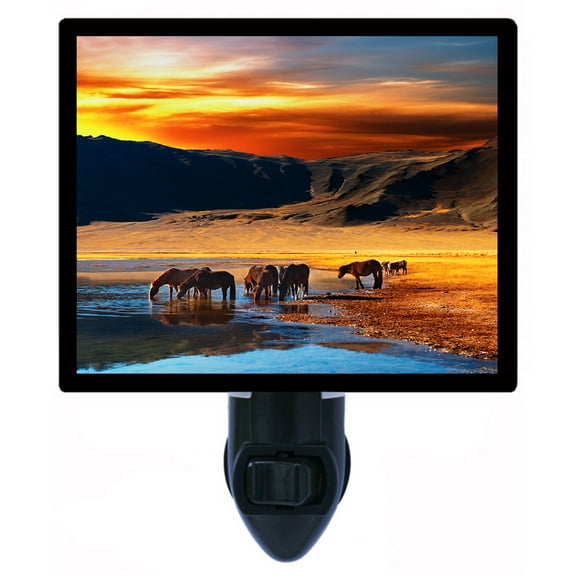 Night Light - Drinking Horses. | Horses Theme, Includes Free Switchable Insert, 4W Bulb, E12 Base