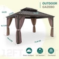 thumbnail image 4 of INTER HUT 12x14 FT Outdoor Hardtop Gazebo with Nettings and Curtains, Aluminum Frame Galvanized Double Roof Pavilion Gazebo, Brown Frame, 4 of 6