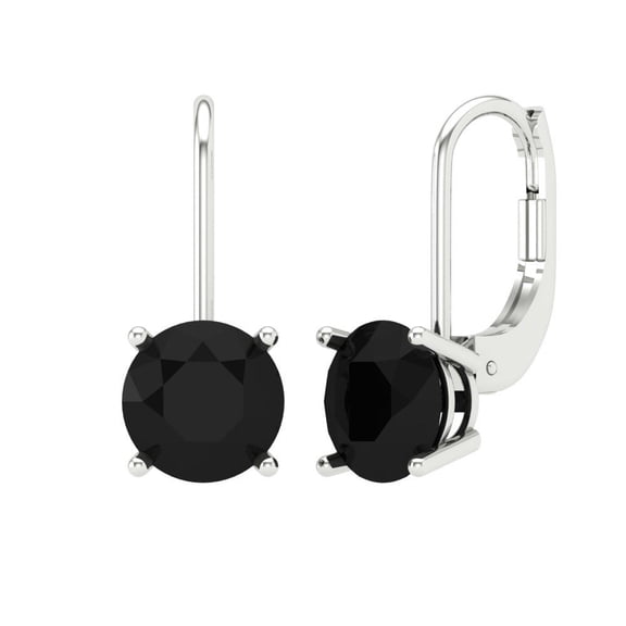 4 ct Lever-Back Drop Dangle Earrings for Women | 8.0mm Round Cut Natural Onyx | 18K White Gold
