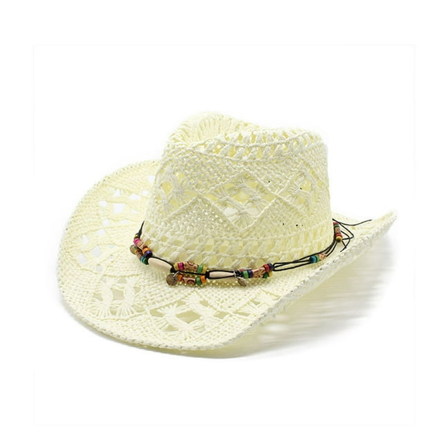 WEIYLL Chapeaux de Soleil Femmes Été Western Cowboy Modelables Paille Ajourée Jaune Clair Couvre-Chefs