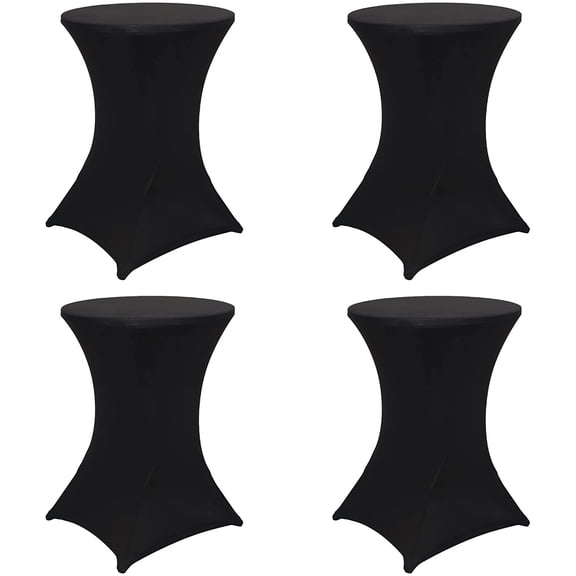 Cocktail Table Covers Stretch Spandex Black Cocktail Table Cover Cloth for Wedding, Banquet and Party (30"-32" Diameter x 42" Height,4Pc) Black