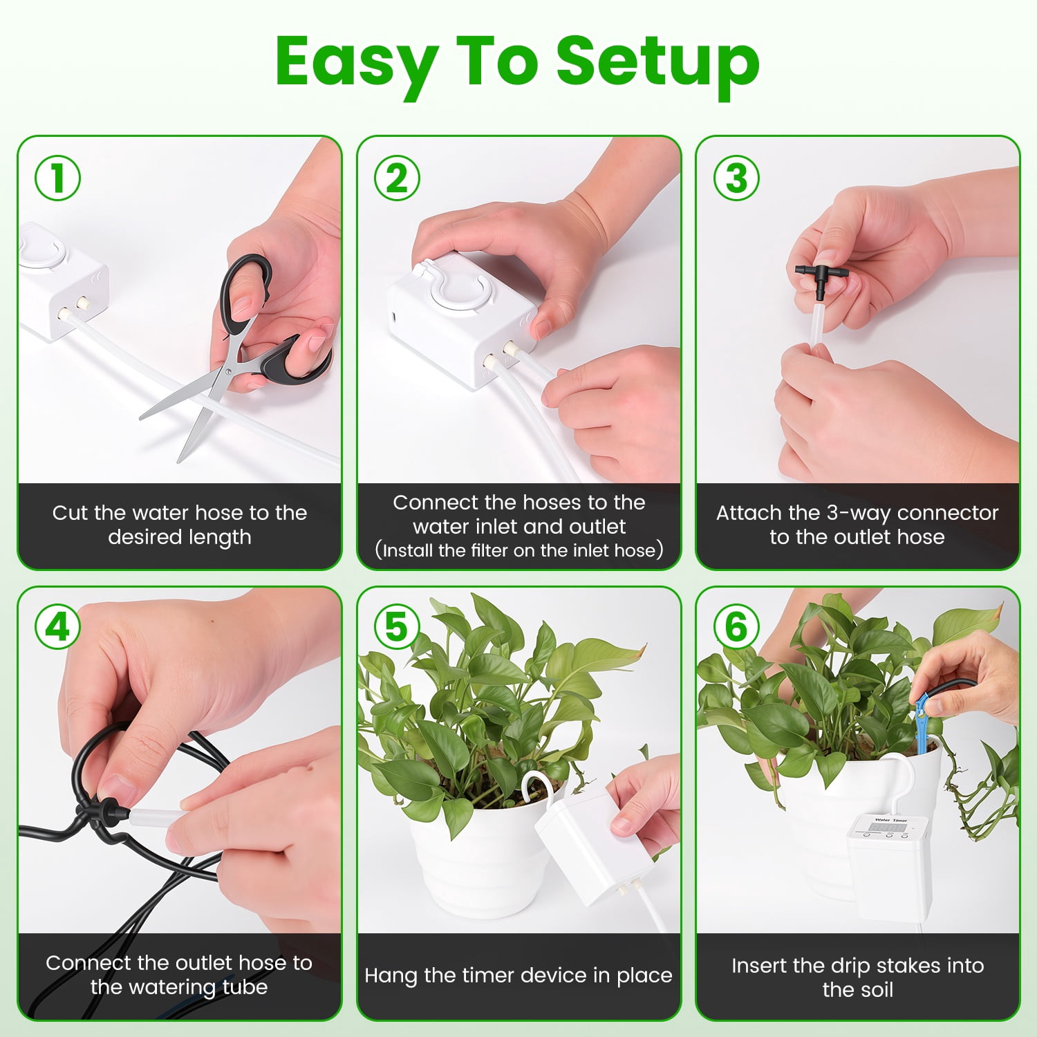 Smart Auto Plant Watering Device Low Noise 4W Efficient Drip Irrigation Kit with Low Water & Low Battery Alarm, 16 Drip Arrows for Indoor Balcony Greenhouse