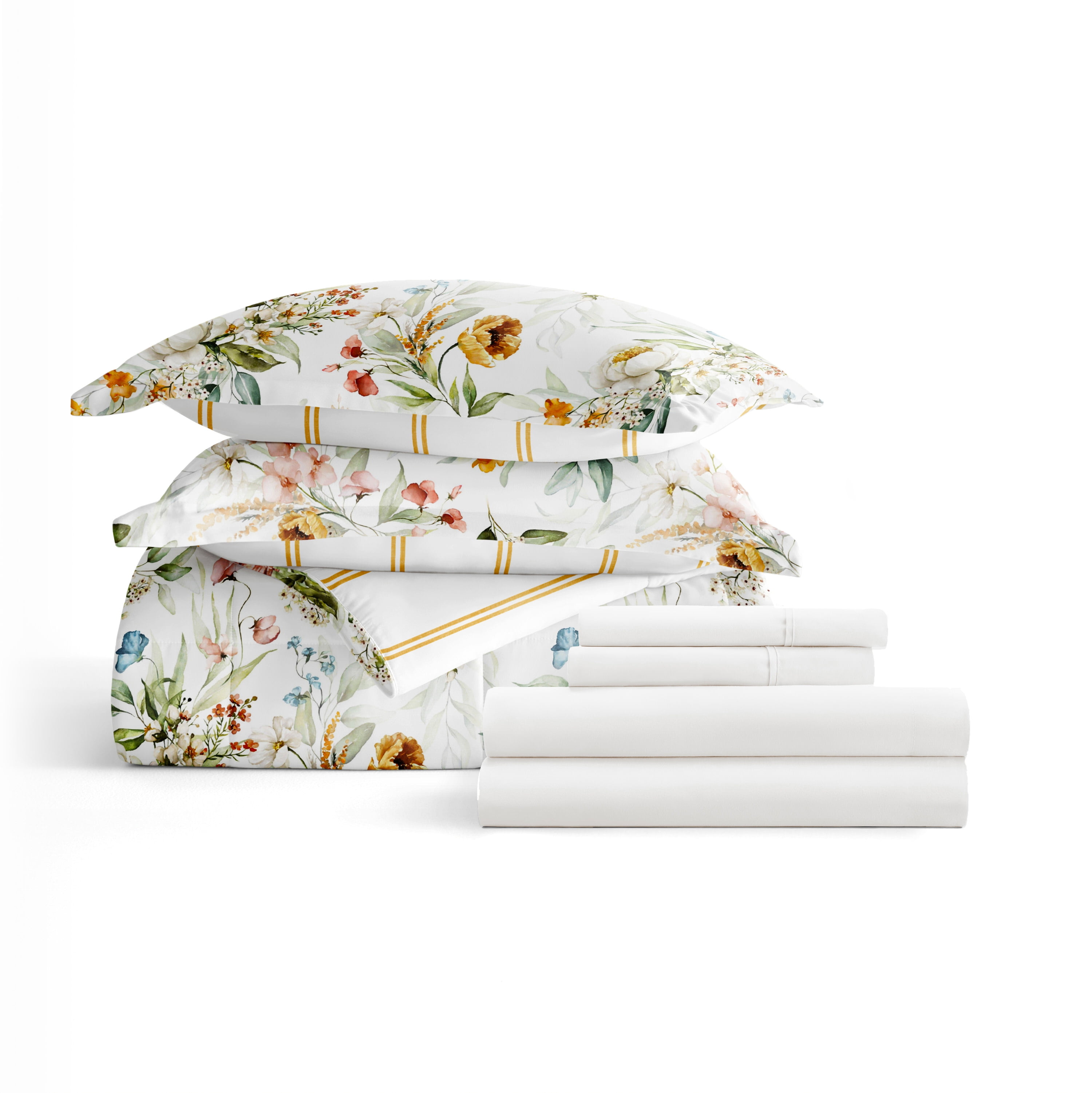 Noble Linens 5 Piece Bedding Bundle, Microfiber Patterned Comforter and Sheet Set, TwinXL