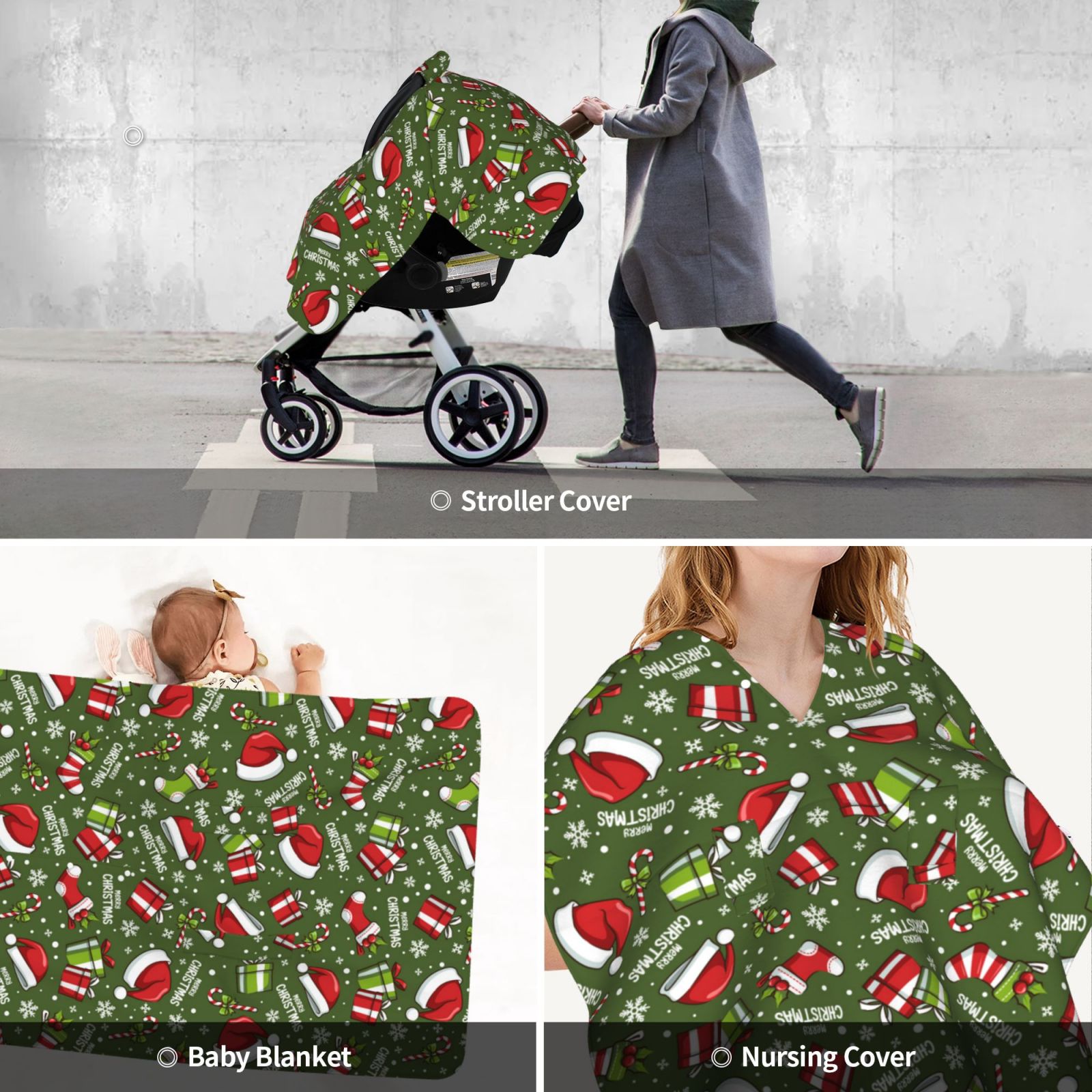 Car Seat Cover Baby - Christmas Hat sock Breathable Infant Car Seat Cover for Baby Carseat, Lightweight Comfort Baby Essentials Must Haves Newborn Stuff for Girl Boy