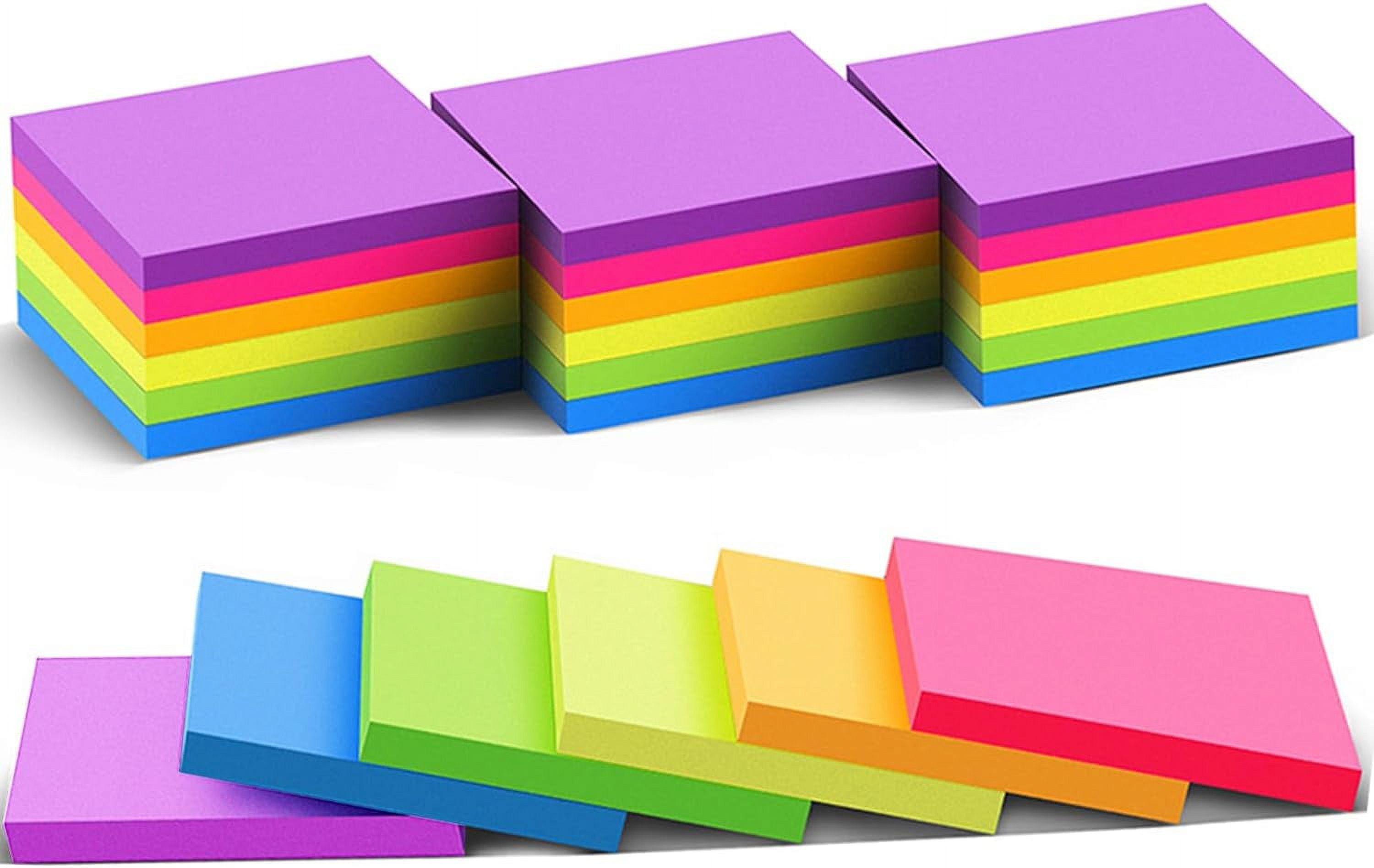 Super Sticky Notes 3x3 Inches - Bright Colors, High Adhesive, 200 Sheets, 2 Pads For Office & Home