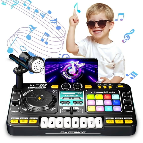 Sunforu DJ Toy Set for Kids, Toddler Musical DJ Party Mixer Toys with Lights Sounds & Bluetooth-enabled, Multi-functional Musical Instrument, Best Gift for Ages 4
