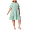thumbnail image 4 of Agnes Orinda Women's Plus Size Summer Dresses Texture Ruffle Short Sleeve Tiered Hem Crew Neck Midi Casual A Line Dress 2025 4X Light Green, 4 of 6