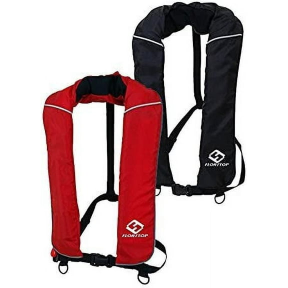 2PACK Floattop Adult Automatic Inflatable PFD Life Jacket Life Vest 150N Buoyancy with 33 Gram CO2 Cylinder BLACK RED