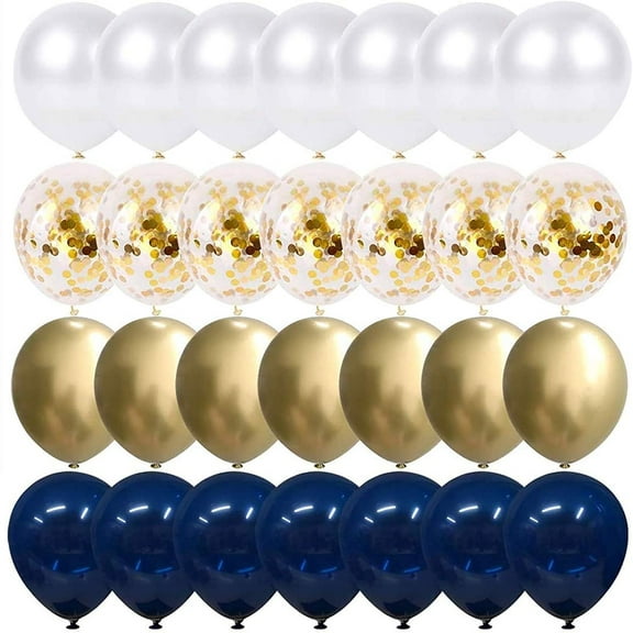 Navy Blue and Gold Confetti Balloons, 50 pcs 12 inch Pearl White and Gold Metallic Chrome Birthday Balloons for Celebration Graduation Party Balloons