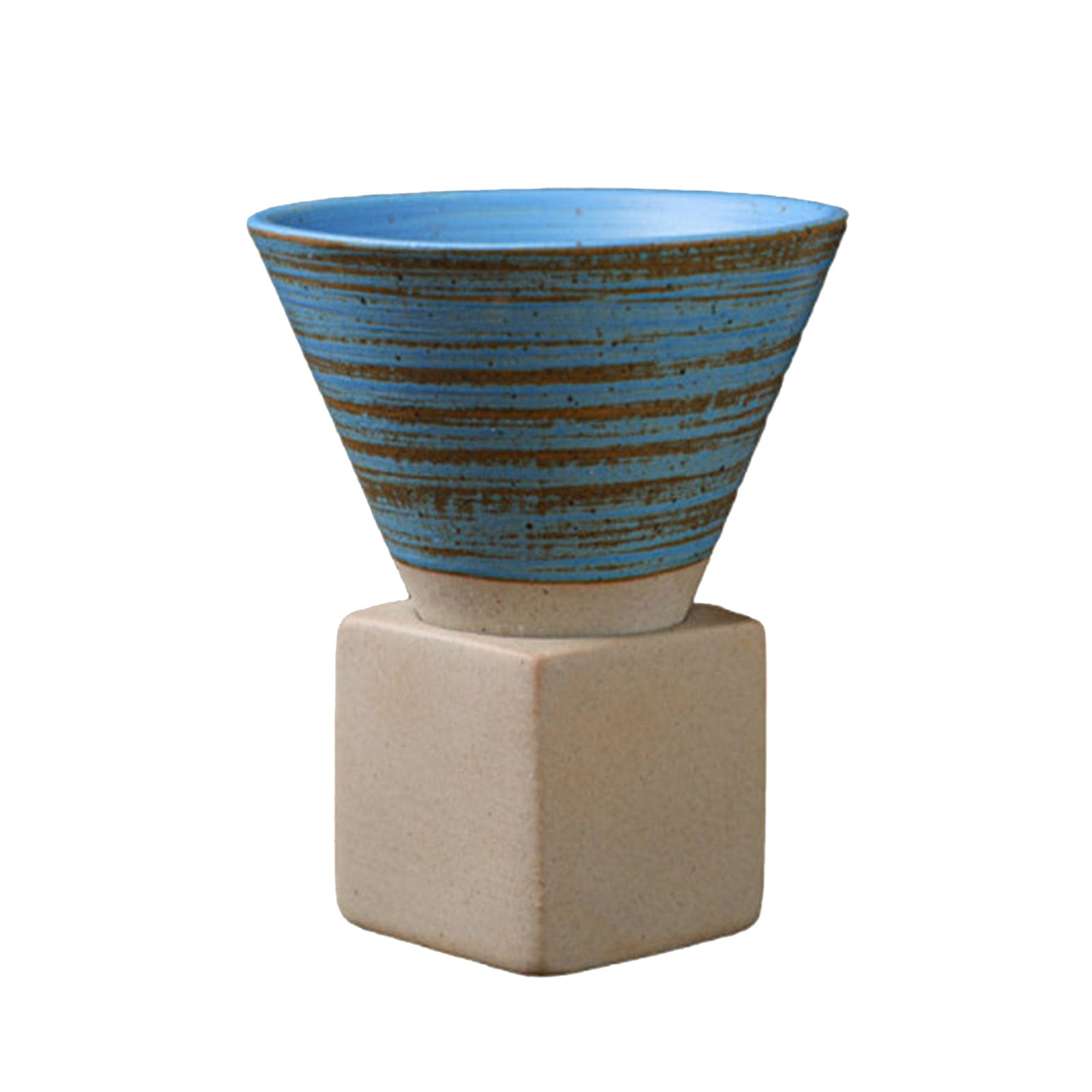 Coarse Pottery Coffee Mugs, Japanese Style Ceramic Tea Cups Triangular Cone Shape Porcelain Retro Mug with Square Base Heat Resistant Funnel Mugs Espresso Latte for Home Picnic Office