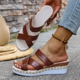 thumbnail image 3 of Espadrilles Wedge Sandals for Women Trendy Crooss Strappy Open Toe Casual High Heeled Platform Slip on Slides Brown Size 7.5, 3 of 6