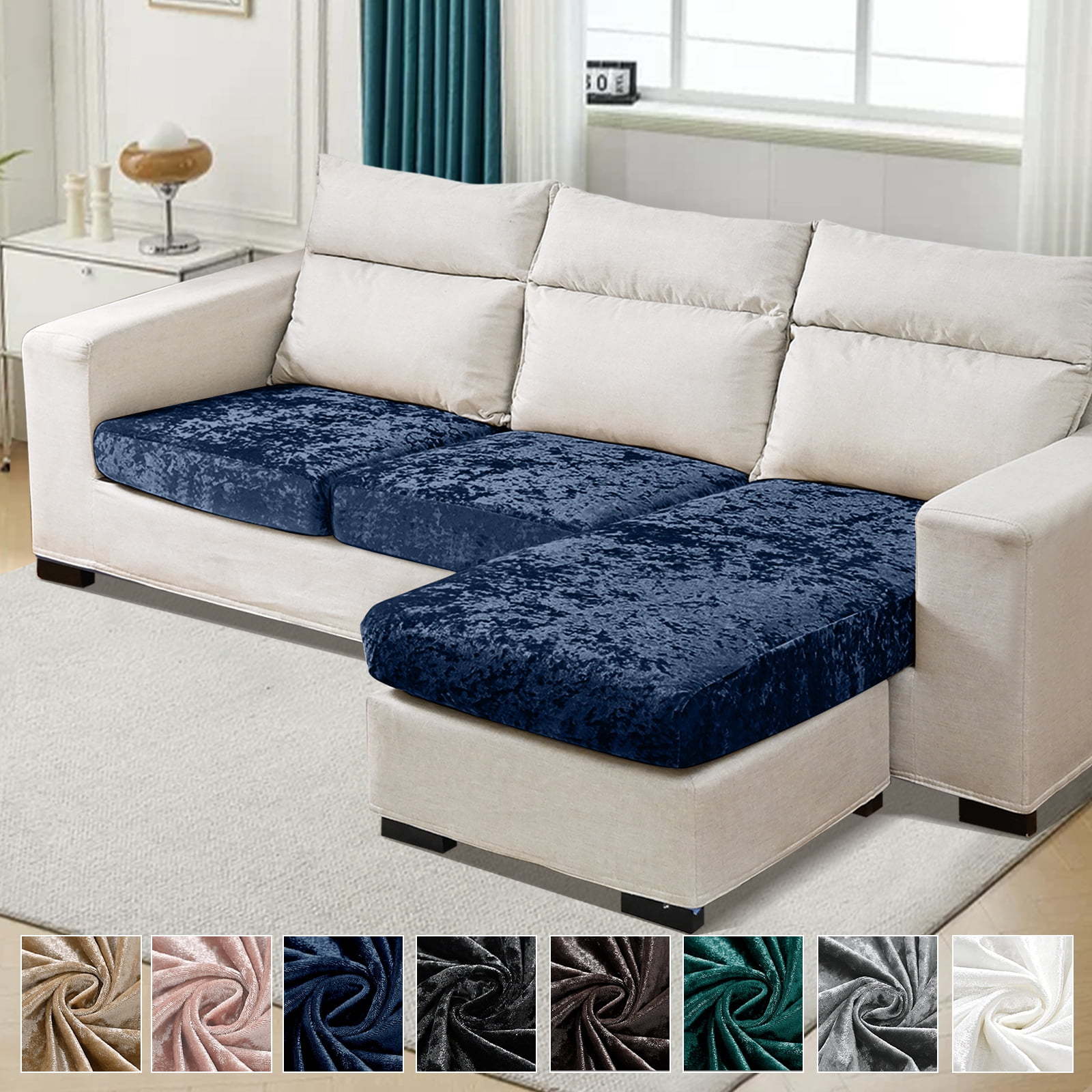Lapalife Crushed Velvet Sectional Sofa Cover, Anti-Slip Couch Cover for ...