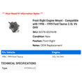thumbnail image 2 of Front Right Engine Mount - Compatible with 1996 - 1999 Ford Taurus 3.0L V6 OHV 1997 1998, 2 of 2