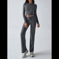 thumbnail image 4 of Conjuntos de 2 Piezas para Mujer, Larga, Cuello Redondo, Pantalones Acampanados de Cintura Alta, Conjuntos de Chándal, Ropa de Calle. Gris Oscuro L, 4 of 10