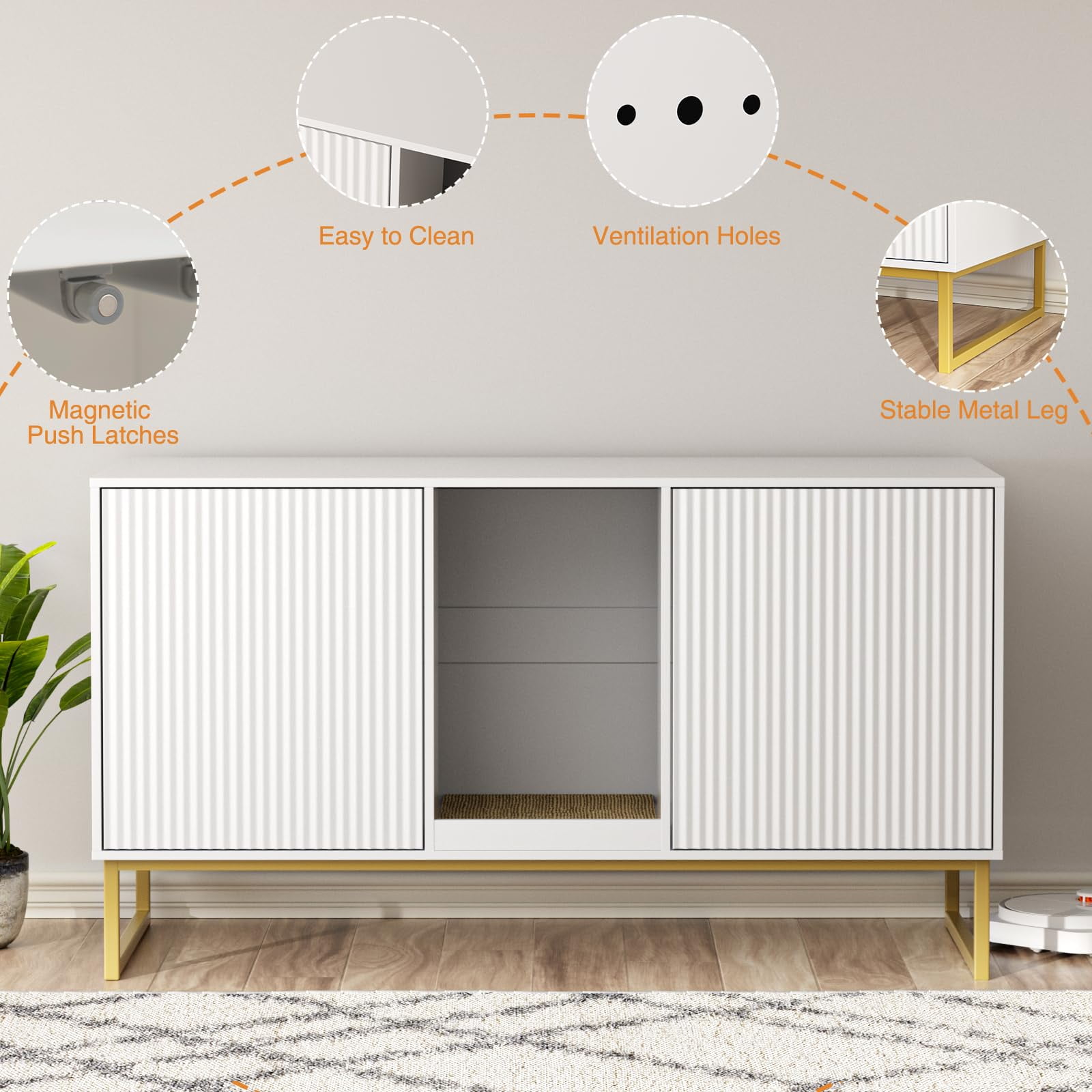 VEANERWOOD Cat Litter Box Enclosure with Hidden Entry and Two Cabinet Doors, Multi-Functional Cat Washroom