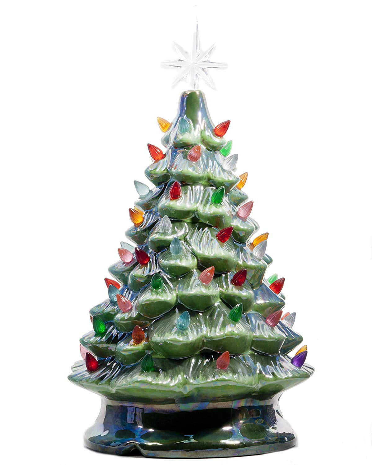 Vintage Ceramic Christmas Tree XL 24" Pre-Lit Battery-Powered Hand Painted Timer 