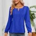 thumbnail image 6 of Scyoekwg Womens Long Sleeve Tops Loose Cute Tops Solid Color Dressy Casual Blouses Comfy V-Neck Basic Tops Blouses (Blue,L), 6 of 7