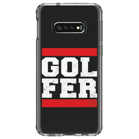 DistinctInk Clear Shockproof Hybrid Case for Samsung Galaxy S10e (5.8" Screen) - TPU Bumper Acrylic Back Tempered Glass Screen Protector - Golfer Word Art