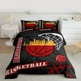 thumbnail image 3 of Feelyou Cartoon Basketball Print Bedding Comforter Set, Black Red Graffiti Twin Comforter Sets, Ball Sport Game Reversible Bedding Set, Breathable Home Decor, 2pcs, 3 of 9