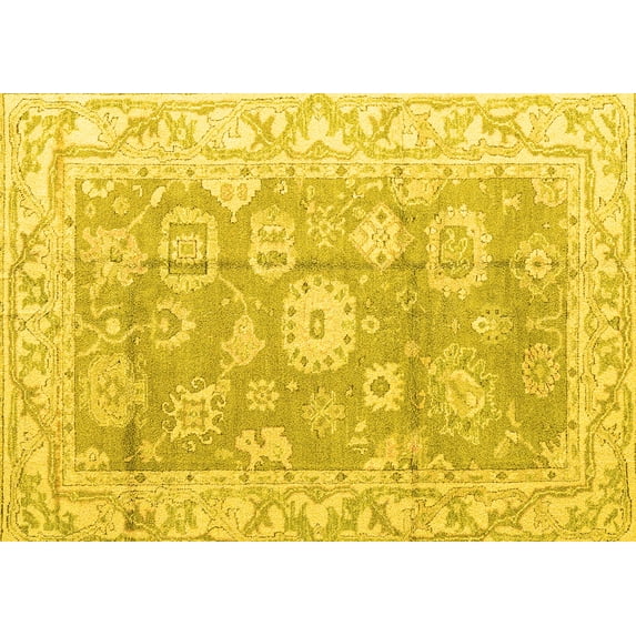 Ahgly Company Machine Washable Indoor Rectangle Abstract Yellow Modern Area Rugs, 3' x 5'