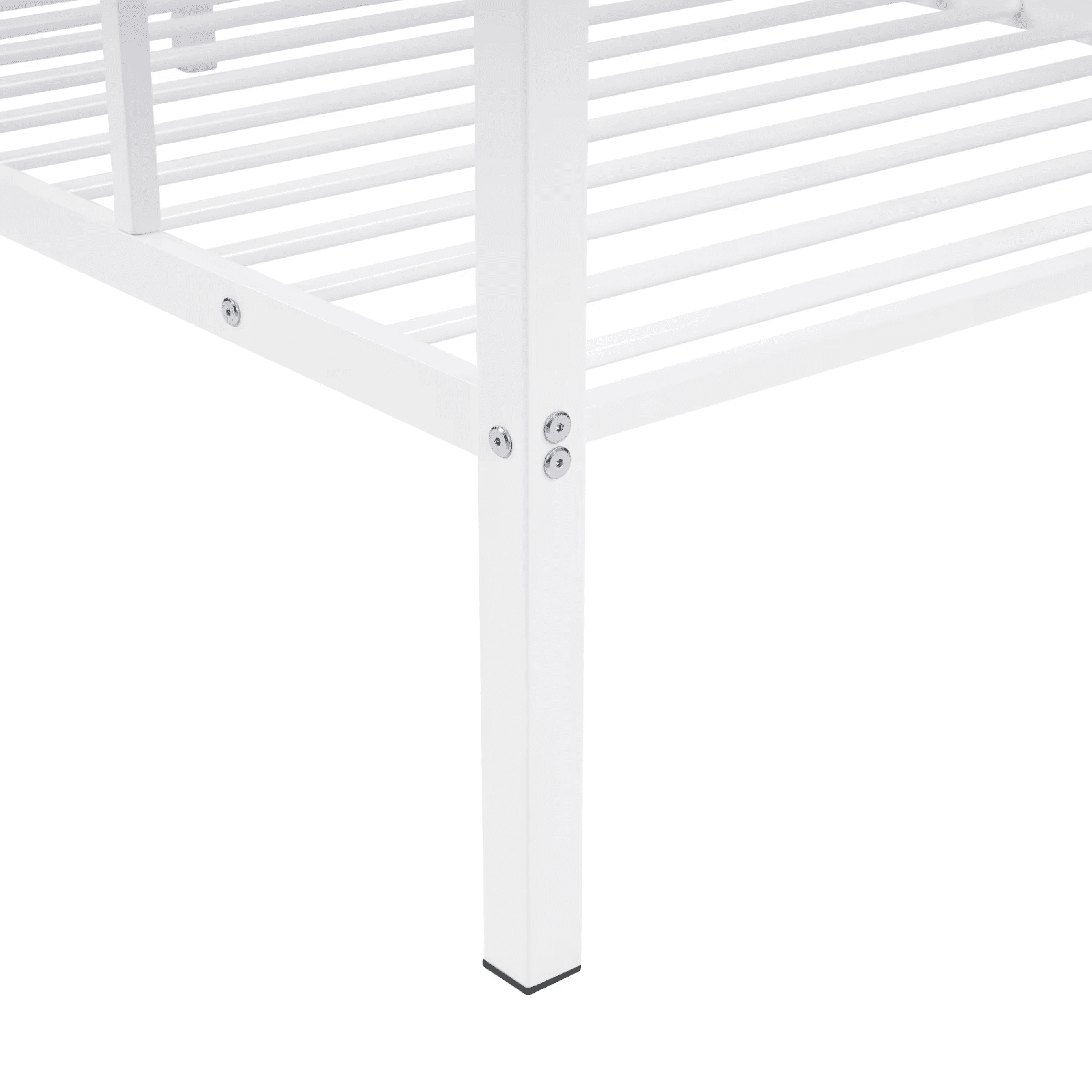 MAYEERTY Twin Size Metal Bunk Bed, Low Profile Bed Frame with Built-in Ladder, High Guardrail, Space-Saving for Kids, No Box Spring Required, White