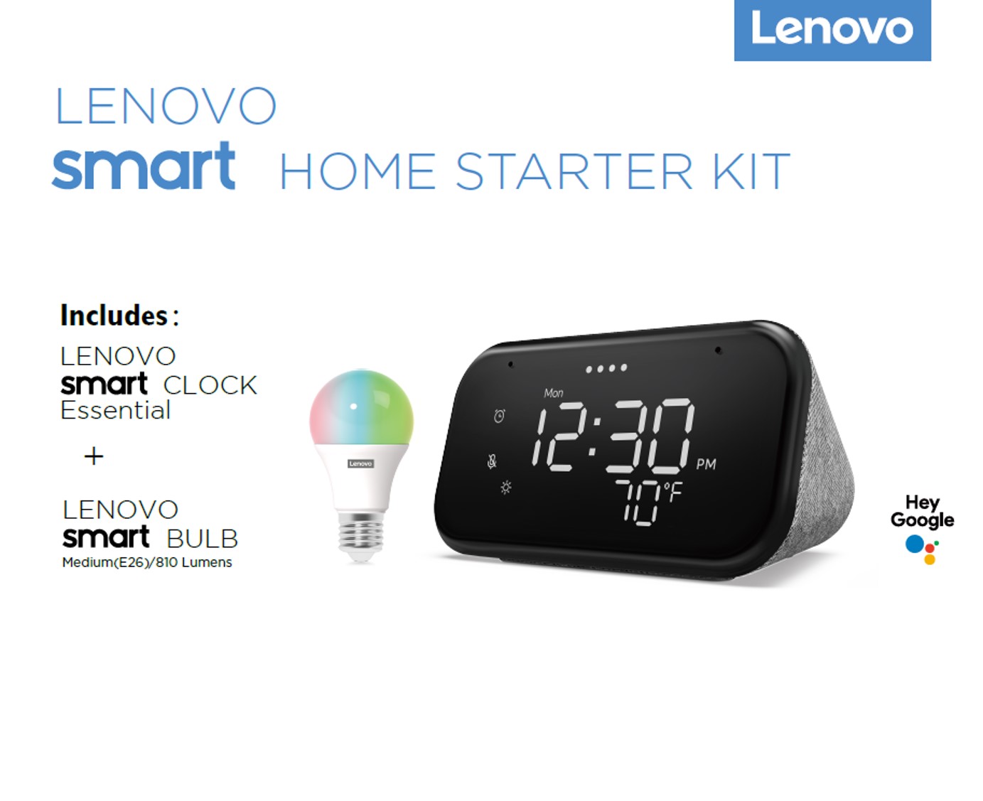 Lenovo Smart Clock Essential and Smart Color Bulb (Wi-Fi,  A19, 800 Lumen - 60 Watt Equiv.) - image 3 of 10