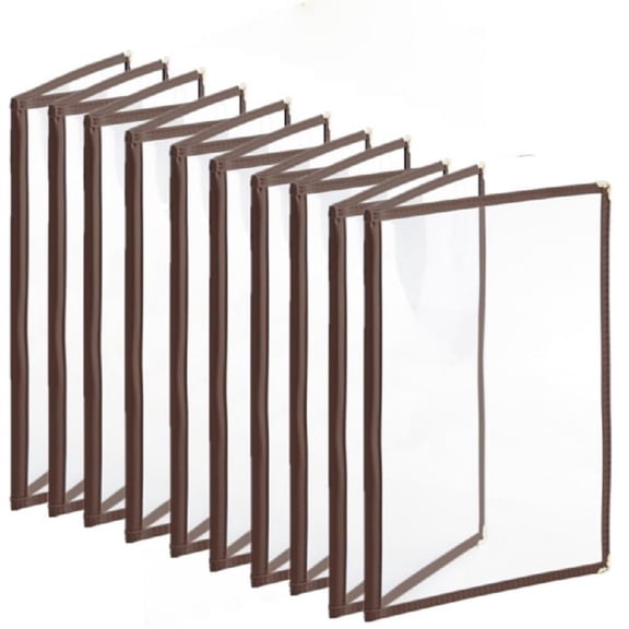 TrueCraftware-Set of 10 Brown 8-1/2” x 11” Double Fold Restaurant Menu Covers 2 Page 4 View Crystal Clear Menu Folder Menu Book Holders for Bar Cafe Restaurant Book