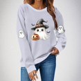 thumbnail image 2 of Women Halloween Sweatshirt Cute Ghost Graphic Pullover Top Funny Pumpkin Print Crewneck Spooky Season, 2 of 4