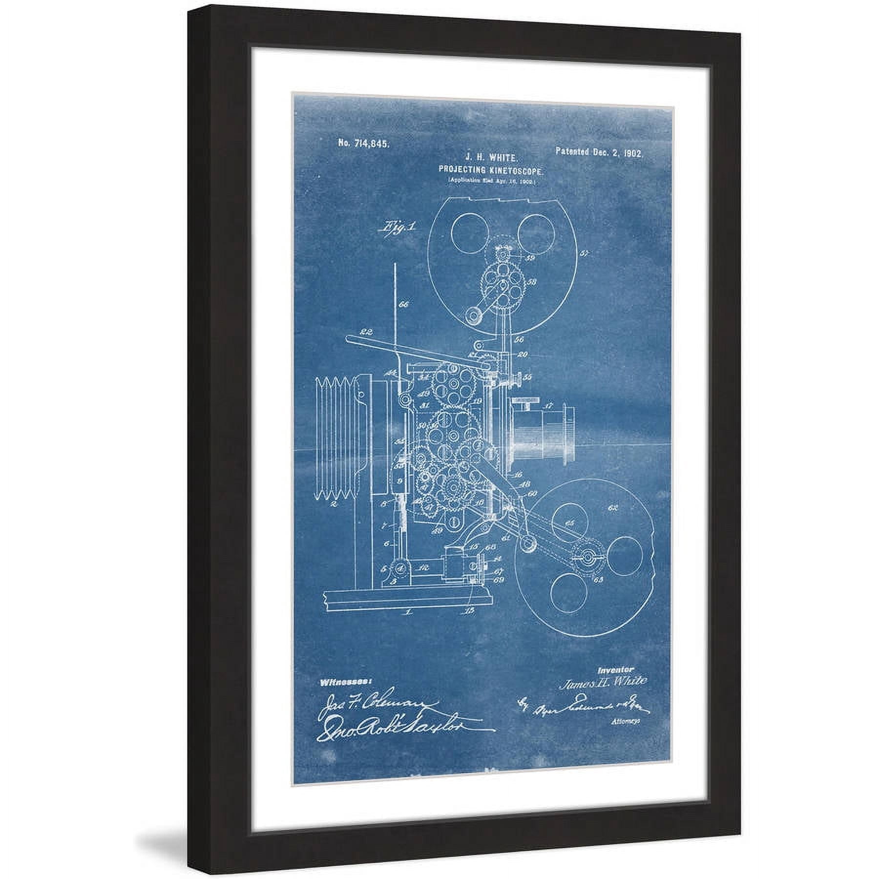 "Projector 1902 Blueprint" Framed Painting Art Print, 12" x 1.5"