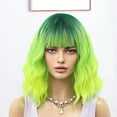 thumbnail image 4 of BERON Green Ombre Wigs Short Curly Bob Wig with Bangs Wavy Hair Wigs 14 Inches Women's Synthetic Wigs Daily Party Use, 4 of 5