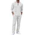 thumbnail image 2 of SOOMLON Matching Set Men Big and Tall Zip Long Sleeve Hoodie Shirt Elastic Waist Linen Pants Summer 2 Piece Outfits Sets, 2 of 6