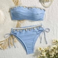 thumbnail image 1 of Traje de baño de 2 piezas para mujer, trajes de baño para mujer, conjunto de bikini de tres piezas sin tirantes de color liso para mujer con sujetador acolchado., 1 of 8