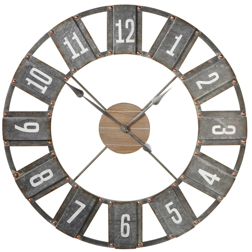 36" Distressed Gray and White Weathered Black Open Face Wall Clock
