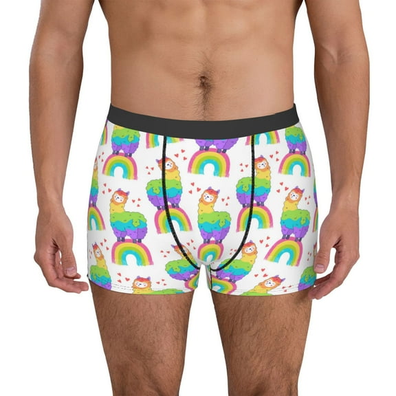Uemuo Rainbow Llama Pattern Men's Boxer Briefs,Trunk Anti-Chafing,Comfortable, Durable, and Stylish Underwear-Large