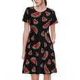 thumbnail image 1 of Bixox Robe d'Été à Manches Courtes pour Femmes Robe Ample Longueur Genou avec Poches-Pastèque, 1 of 7