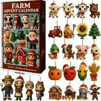 HCBY 2025 Farm Animal Advent Calendar - 24 Days Christmas Countdown with Reusable Ornaments, Tractor Toys & Barnyard Surprises | Daily Countdown Calendar, Family Farmhouse Decor