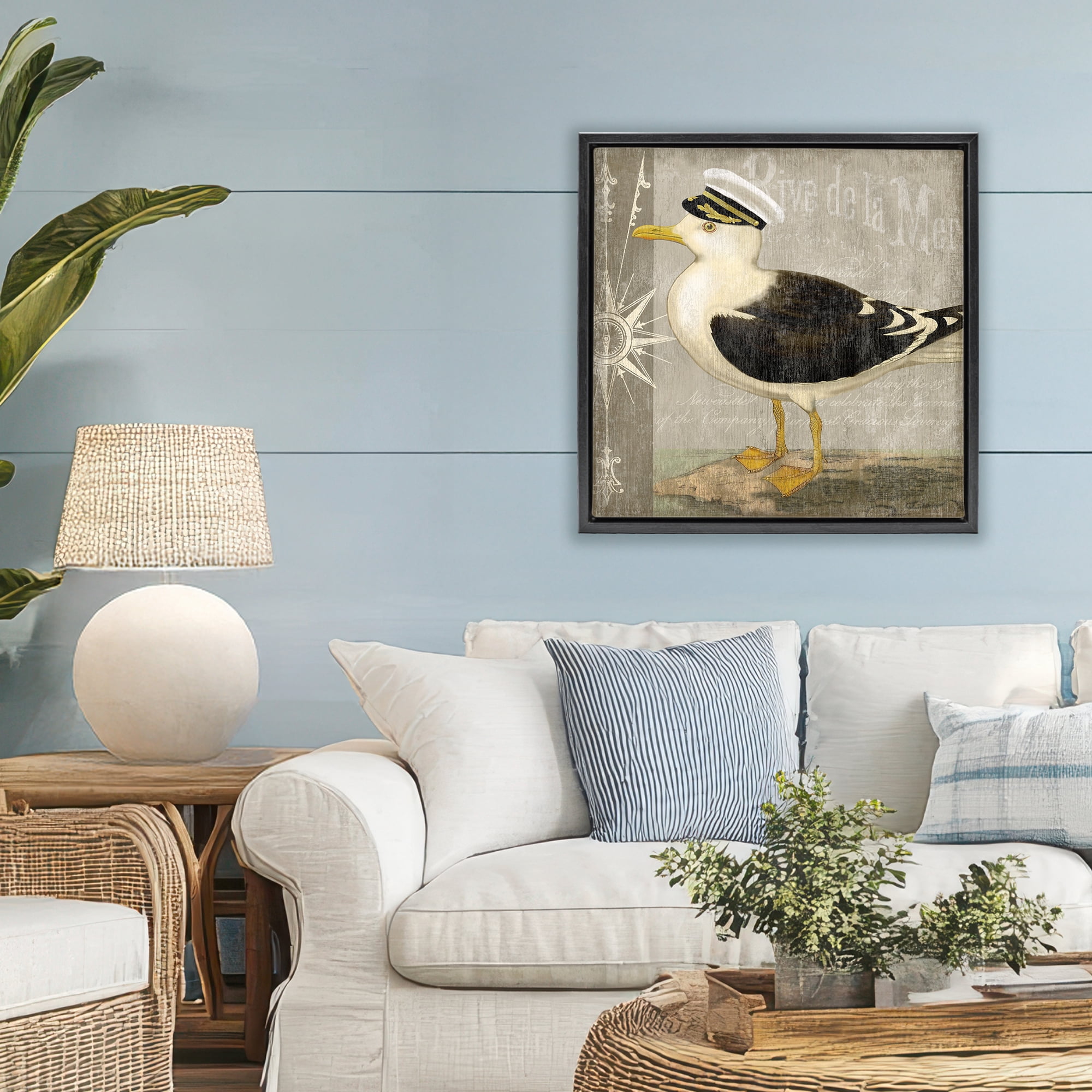 Stupell Industries Little Maritime Seagull Black Framed Floater Canvas Wall Art, design by Suzanne Nicoll