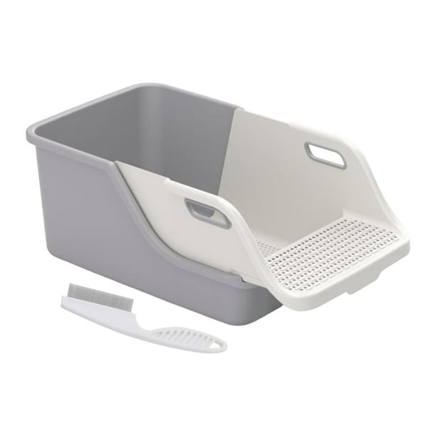 Arenero para gatos, inodoro para gatos, bandeja para cama de mascotas, semicerrado, regalos, parte delantera rebajada Blanco Gris
