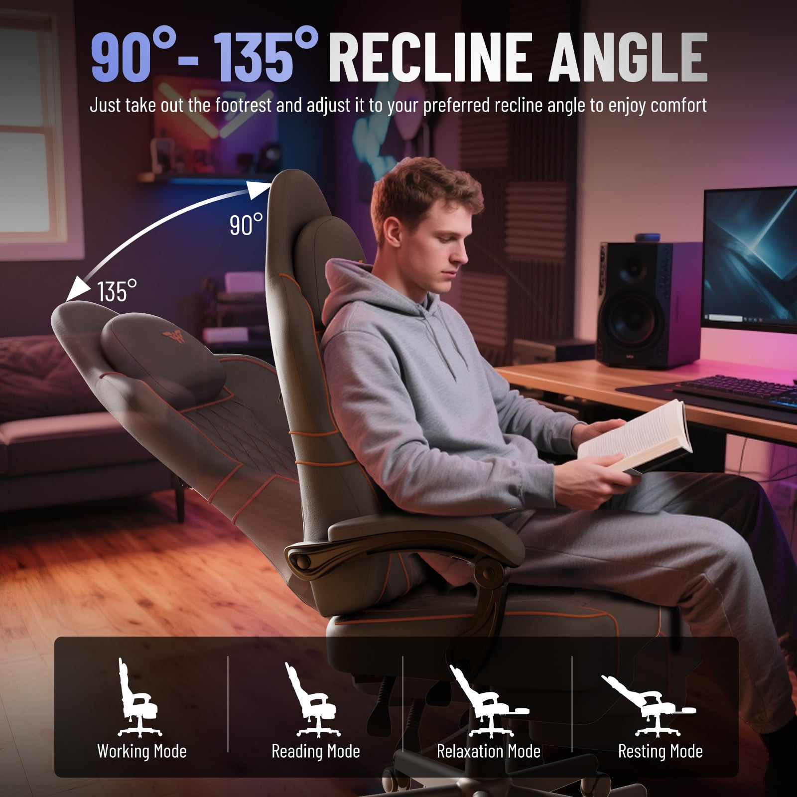 SOONTRANS Gaming Chair with Footrest, PU Leather High Back Comfortable Video Game Chair with Footrest Massage Lumbar Cushion, Racing Office Computer Desk Chair, Ergonomic Gamer Chair for Adult, Grey