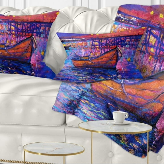 Designart Boats and the City - Seascape Throw Pillow - 12x20