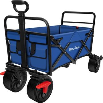 Lovinland Collasible Folding Wagon Cart,Outdoor Shopping Utility Cart Beach Wagon Heavy Duty Garden Wagon Cart for Shopping Camping and Outdoor Activities Blue